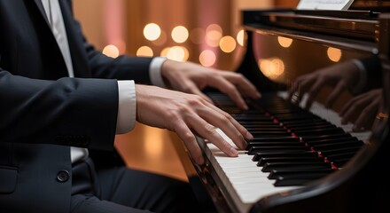 Close-up of a Musician's Hands Playing a Grand Piano at a Concert or Event