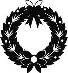 Black Silhouette Laurel Wreath with Bow and Flower Accent leaves foliage