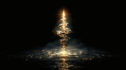 A single, complex, glowing molecule emerges from a dark, primordial aqueous solution, symbolizing the spark of life.