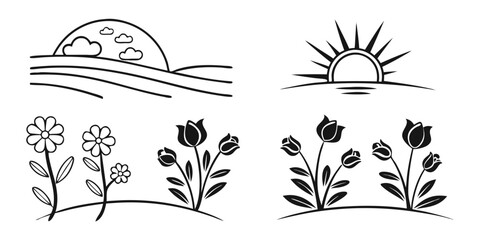 Simple Black and White Nature Icons.