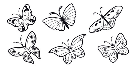 Six Stylized Black and White Butterfly Illustrations 1.