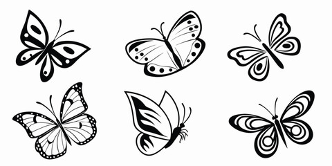 Six Stylized Black and White Butterfly Illustrations 9.