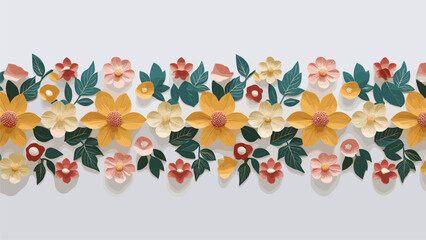 Elegant Paper Flower Border, Pastel Floral Design, Springtime Decoration
