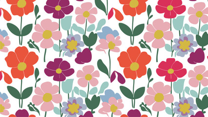 Vibrant Floral Seamless Pattern:  Bold Blooms and Delicate Leaves