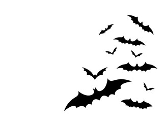 Group of black bat silhouettes flying. This vector is great for Halloween backgrounds or as a design element for posters, invitations, and spooky projects.