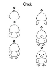 How draw chick step by step