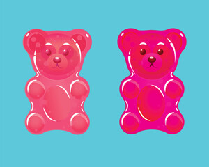 Colorful gummy bears for kids or CBD bears. Jelly bears