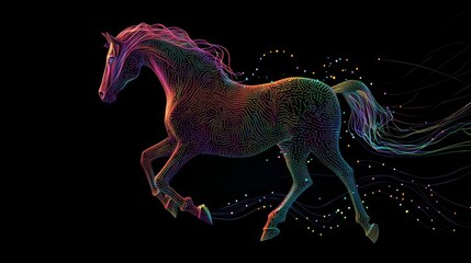 Digital steed interwoven with light and shadow