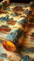 Unrolled Scroll Revealing Traditional Chinese Landscape and Architecture