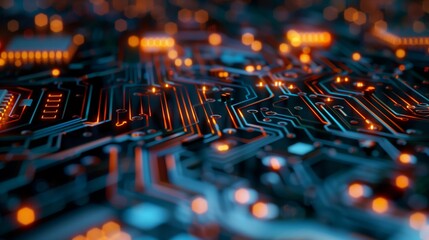 Illuminated Circuit Board with Glowing Connections