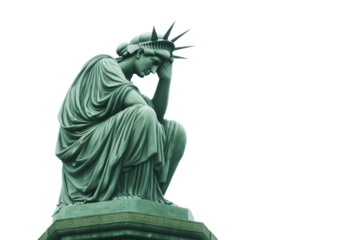 Sad and hopeless Statue  isolated on white or transparent background, US national mourning, problems and crisis symbol, png