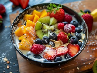 Colorful Fruit Bowl with Yogurt and Nuts