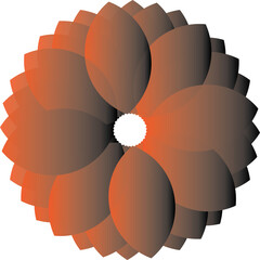 abstract circular flower shaped 3d artwork with orange and grey gradient petals