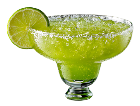 Classic margarita cocktail with lime and salt rim.