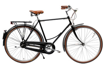 Fototapeta premium Sleek Black Bicycle With Leather Accents Classic Bike Retro Style Urban Commuting Biking Heritage