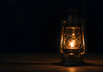 Illuminated lantern on surface with transparent background