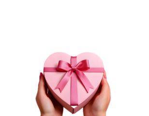 Hands Holding Pink Heart Gift Box PNG Isolated