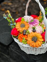 marshmallow flowers in a basket