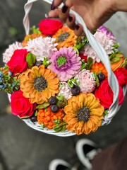 marshmallow flowers in a basket	