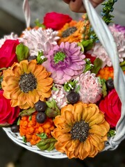 marshmallow flowers in a basket	