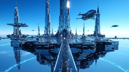 Futuristic Cityscape with Advanced Architecture and Flying Vehicles