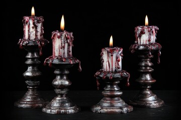 Gothic Candles with Dark Wax Dripping from Rustic Holders in Moody Lighting.