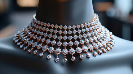 Luxurious diamond necklace on mannequin.