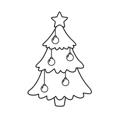 Christmas Tree Decorating Line Art Simple Holiday Coloring Page for Children to Enjoy