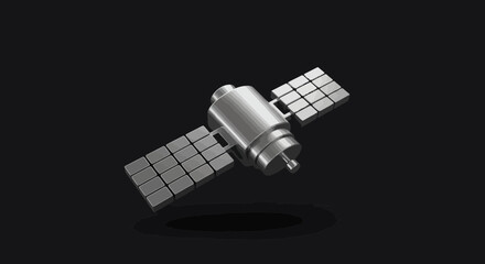 Illustration of a satellite with solar panels on a black background, orbiting earth