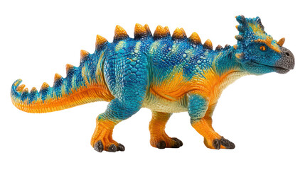 Rubber dinosaur toy for kids with detailed texture, vibrant colors, transparent background