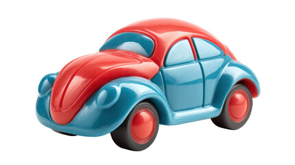 Rubber toy car for toddlers red and blue soft edges isolated on transparent background