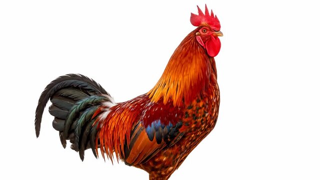 Red Rooster Isolated on White - A vibrant red rooster is showcased against a clean white background. Its detailed plumage and bright red comb are clearly visible, making it ideal for various