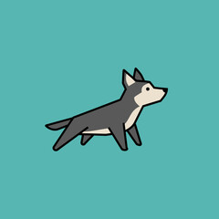 Obraz premium Simple illustration of husky dog in geometric shapes against a teal background