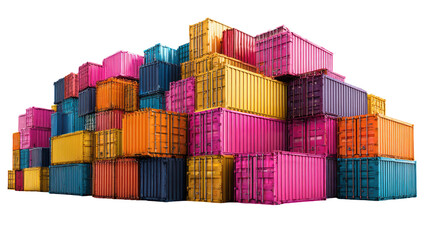 Shipping containers a striking display of vibrant colors on transparent background