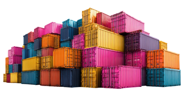 Shipping containers a striking display of vibrant colors on transparent background