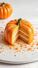 Homemade pumpkin cake sliced