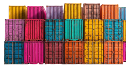 Shipping containers a striking display of vibrant colors on transparent background