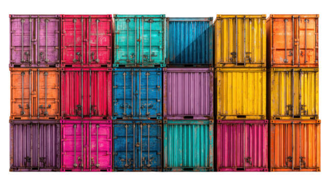 Shipping containers a striking display of vibrant colors on transparent background