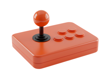 Retro Orange Arcade Joystick Controller isolated on transparent background