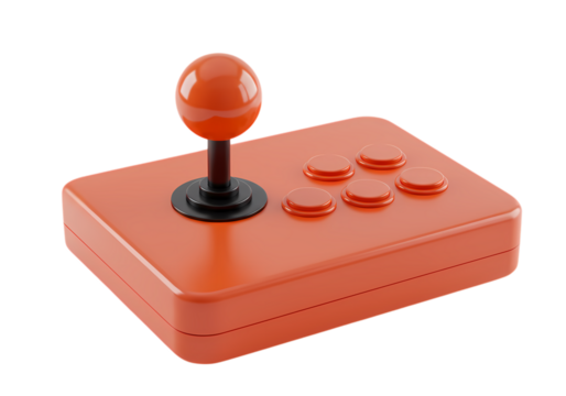 Retro Orange Arcade Joystick Controller isolated on transparent background