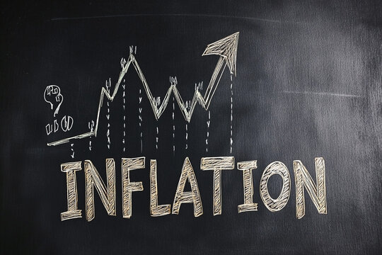 Economic inflation rate chalk drawing signifying rising prices on blackboard - Powered by Adobe