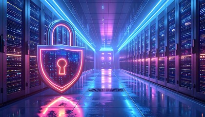 Futuristic server room with security lock