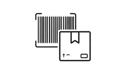 Simple black line art of a barcode scanner and a cardboard box