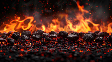 Intense fire with glowing embers.