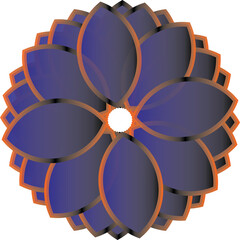 abstract circular flower like 3d shape with purple and orange gradient petals