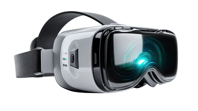 VR Headset: High-tech virtual reality headset showcases modern technological innovation with its sleek design and immersive visual capabilities, inviting users to explore new digital worlds.