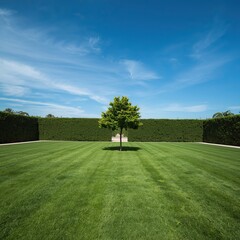 golf course in the morning, tree, green, spring season and sun light, using generative ai