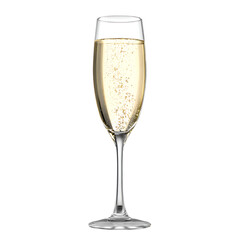 Elegant flute glass filled with sparkling wine effervescent bubbles rising inviting celebration isolated against a transparent background
