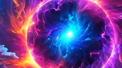 Abstract cosmic vortex swirling with bright blue core, colorful nebula, and dynamic space energy. - Powered by Adobe