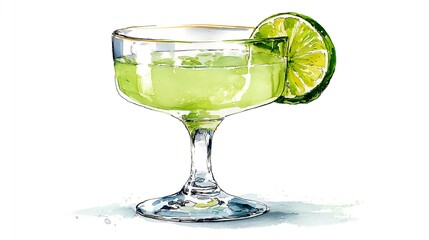 Classic Daiquiri Cocktail Watercolor Illustration